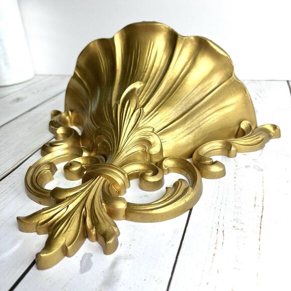 VTG 1962 HOMCO Gold Scroll Wall Pocket Planter Vase Fleurs de Lis Made In USA - Picture 3 of 12